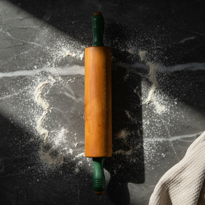 Vintage Munising Wood Rolling Pin with Green Handles