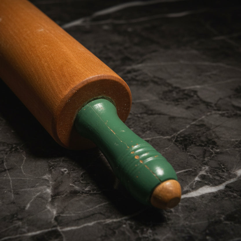 Vintage Munising Wood Rolling Pin with Green Handles