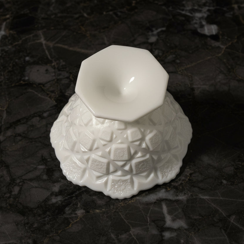 1940s Westmoreland Old Quilt Milk Glass Footed Bell Bowl