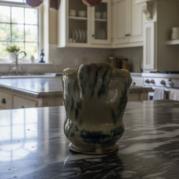 Signed Vintage Art Pottery Creamer | Handmade Green Tone Stoneware