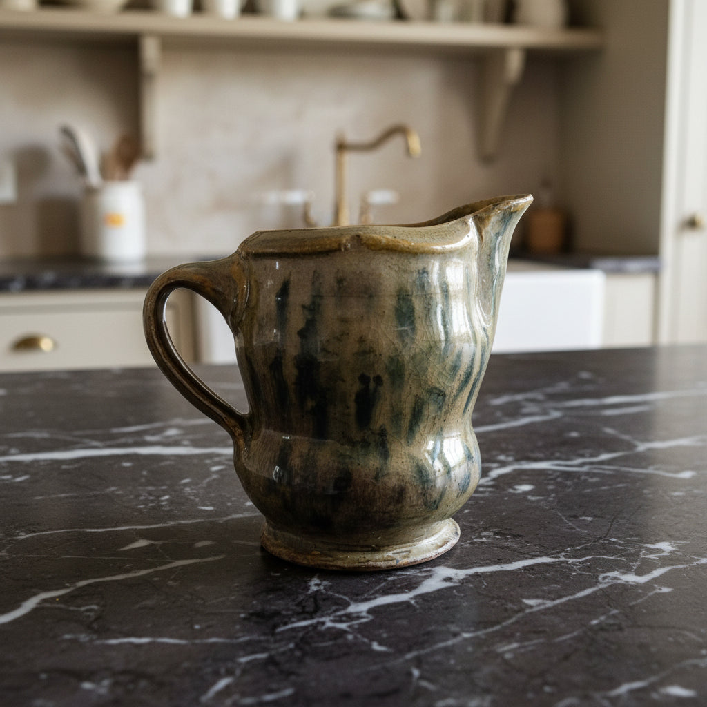 Signed Vintage Art Pottery Creamer | Handmade Green Tone Stoneware