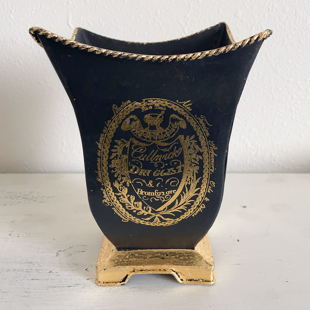 Black & Gold Tin Vase - Upcycled