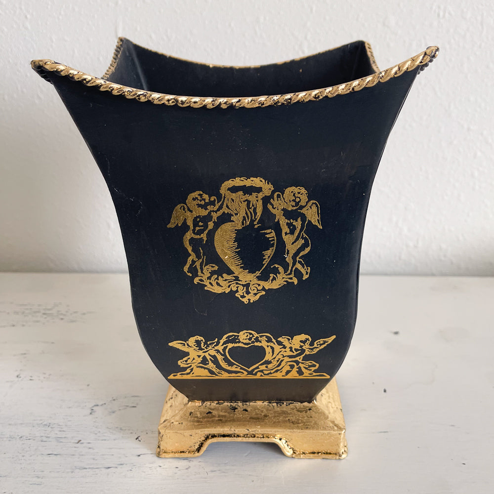 Black & Gold Tin Vase - Upcycled