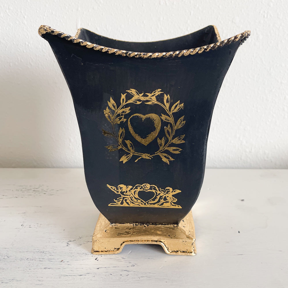 Black & Gold Tin Vase - Upcycled