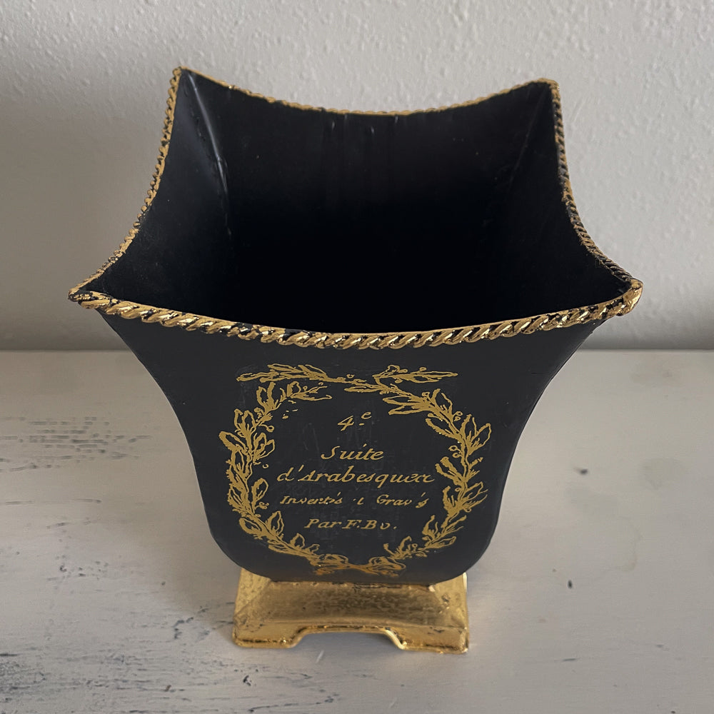 Black & Gold Tin Vase - Upcycled