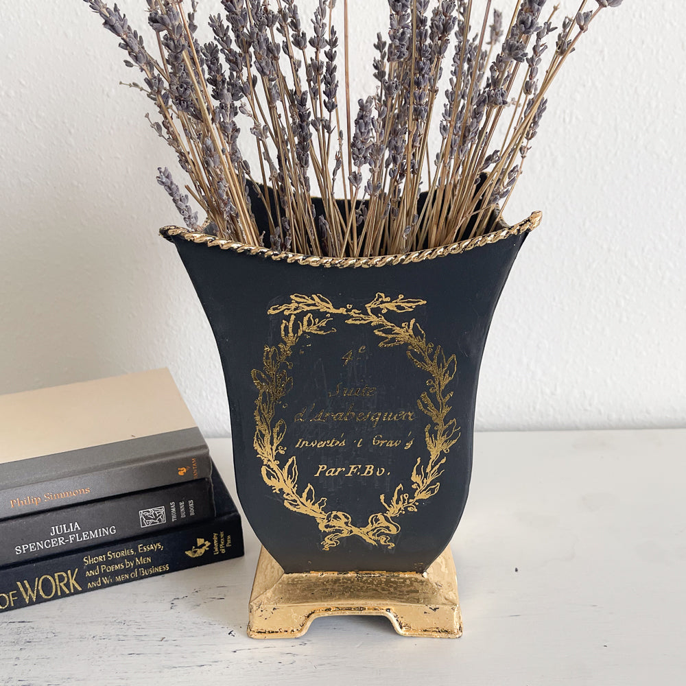 Black & Gold Tin Vase - Upcycled