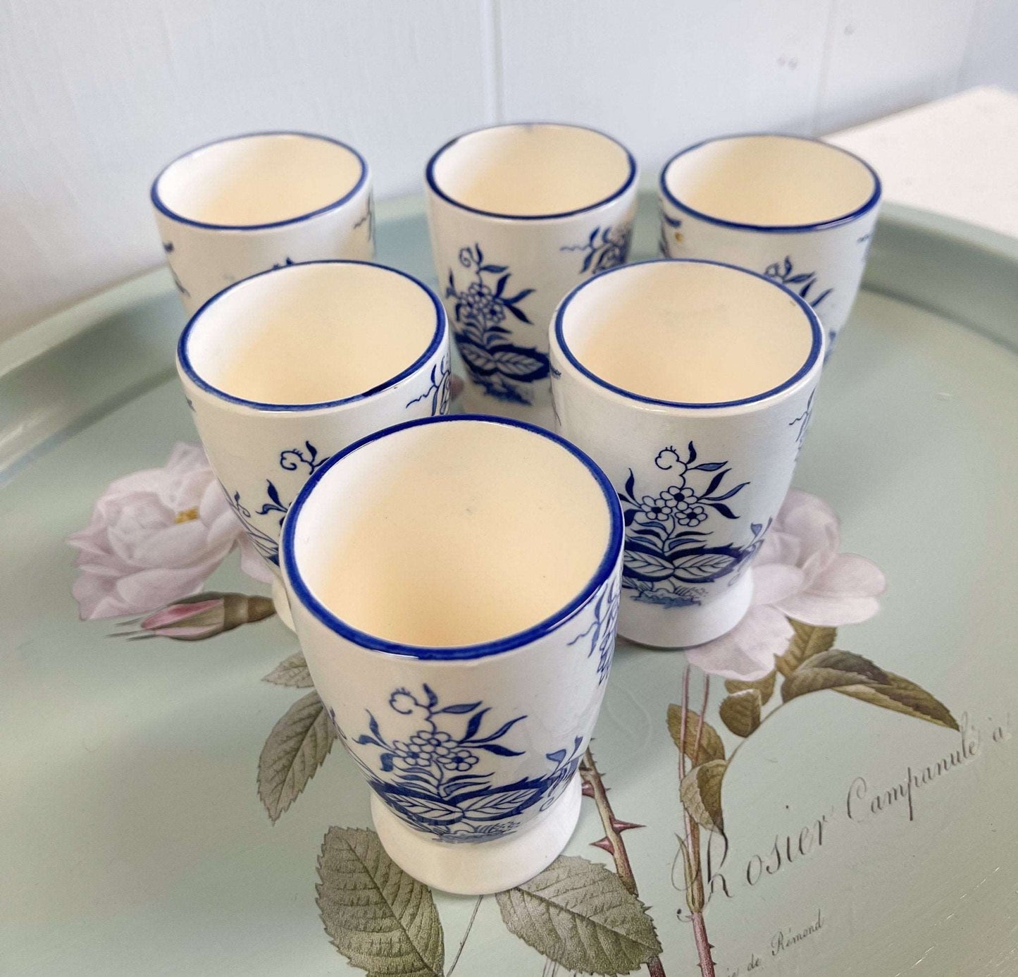 Blue Floral Hand Painted Tea Cups Japan - Set of 6-Unknown-Tea Cups-Stockton Farm