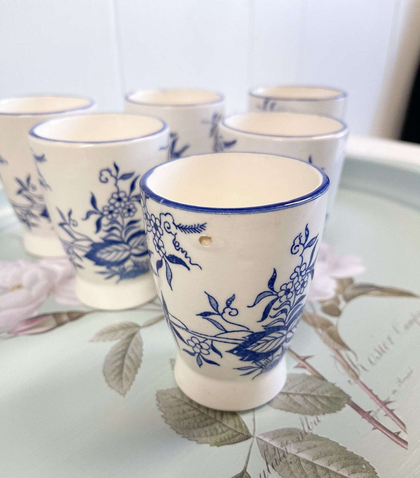 Blue Floral Hand Painted Tea Cups Japan - Set of 6-Unknown-Tea Cups-Stockton Farm