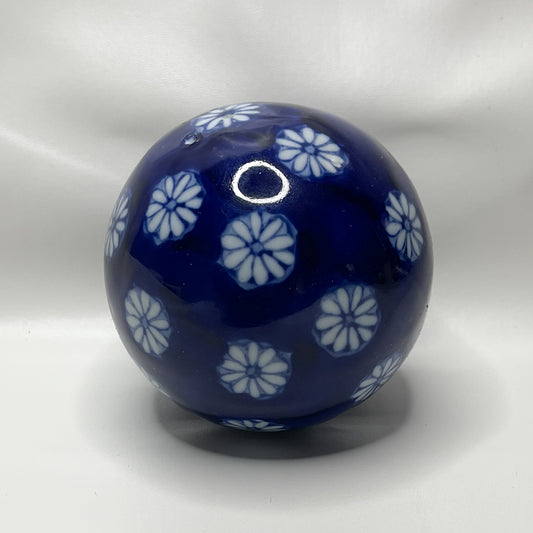 Porcelain Glazed Blue Flower Spherical Ball - Vintage