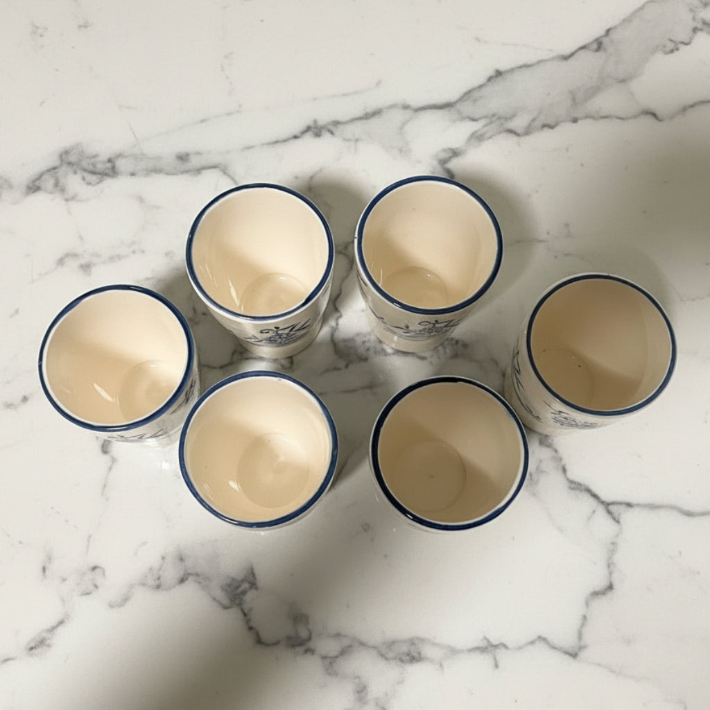 Blue Onion Hand-Painted Tea Cups Japan - Set of 6