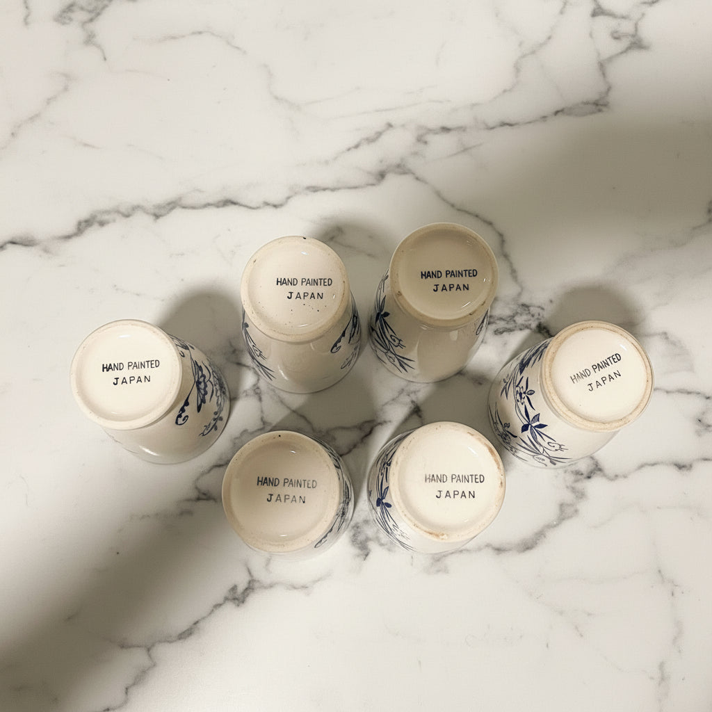 Blue Onion Hand-Painted Tea Cups Japan - Set of 6