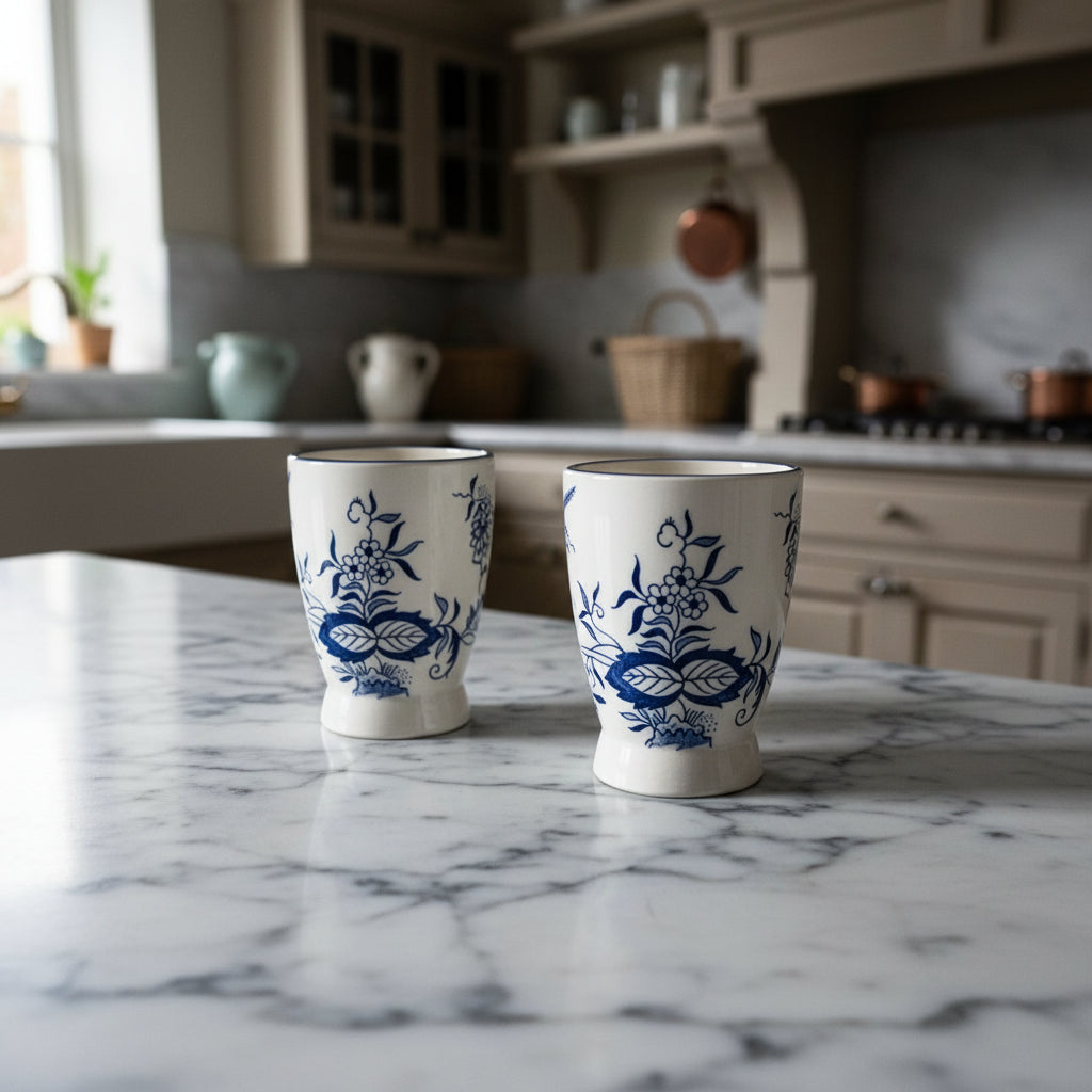 Blue Onion Hand-Painted Tea Cups Japan - Set of 6