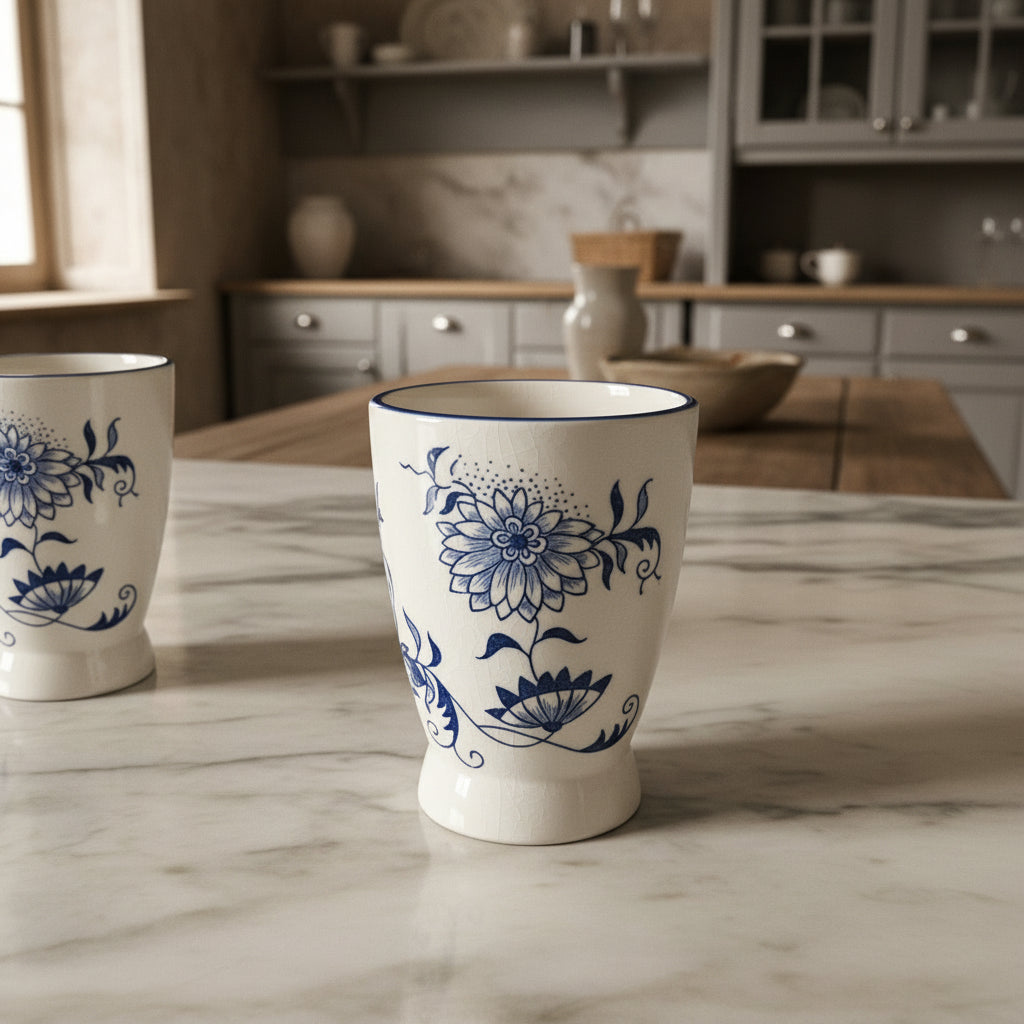 Blue Onion Hand-Painted Tea Cups Japan - Set of 6