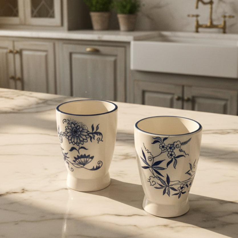 Blue Onion Hand-Painted Tea Cups Japan - Set of 6