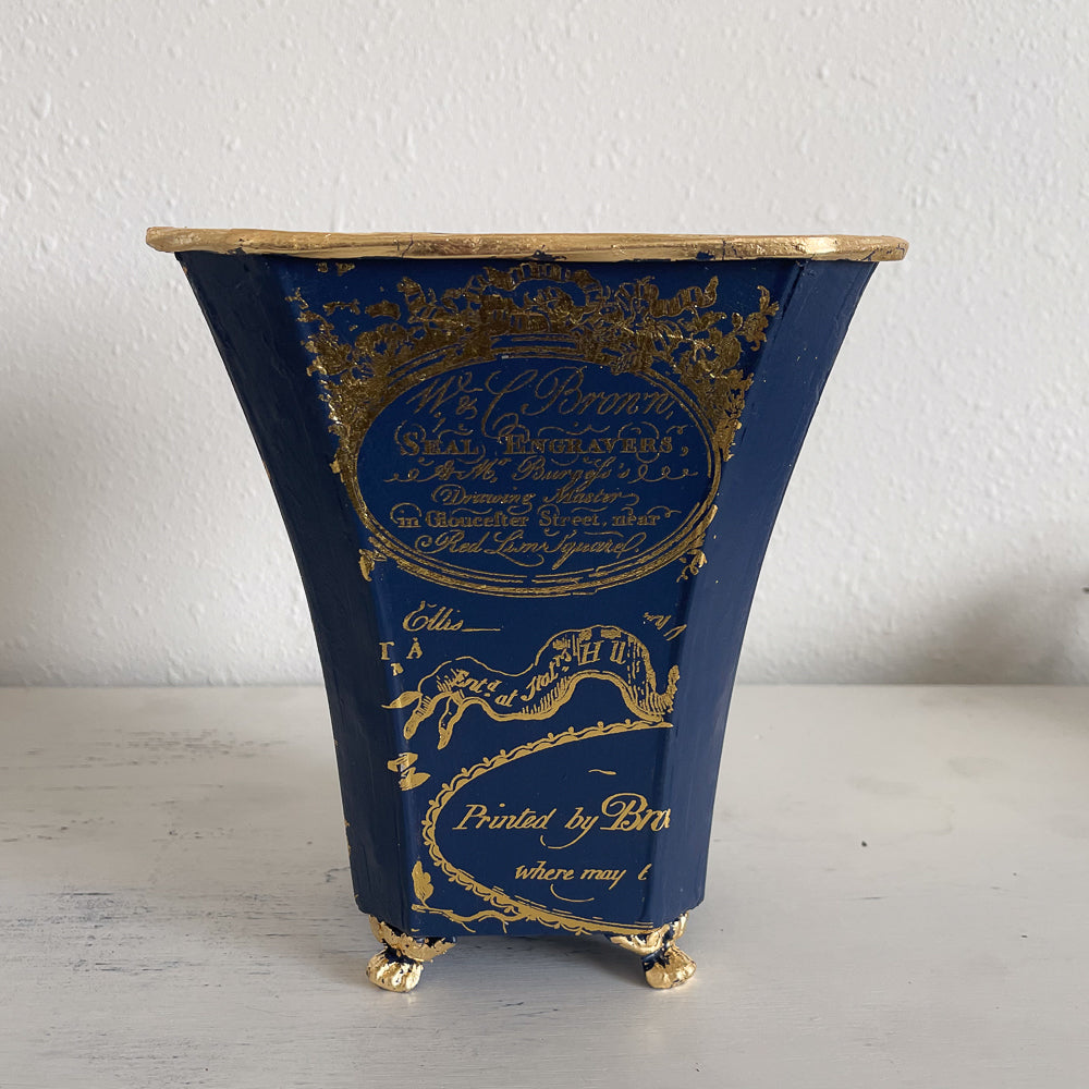 Blue & Gold Tin Vase - Upcycled