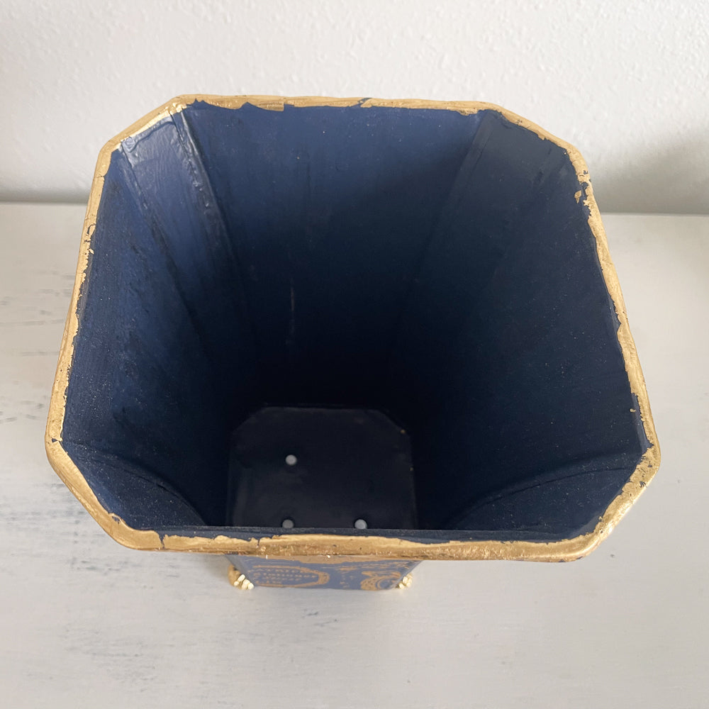 Blue & Gold Tin Vase - Upcycled