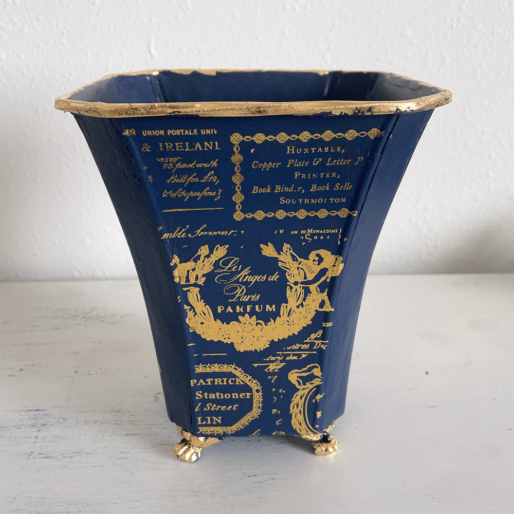 Blue & Gold Tin Vase - Upcycled