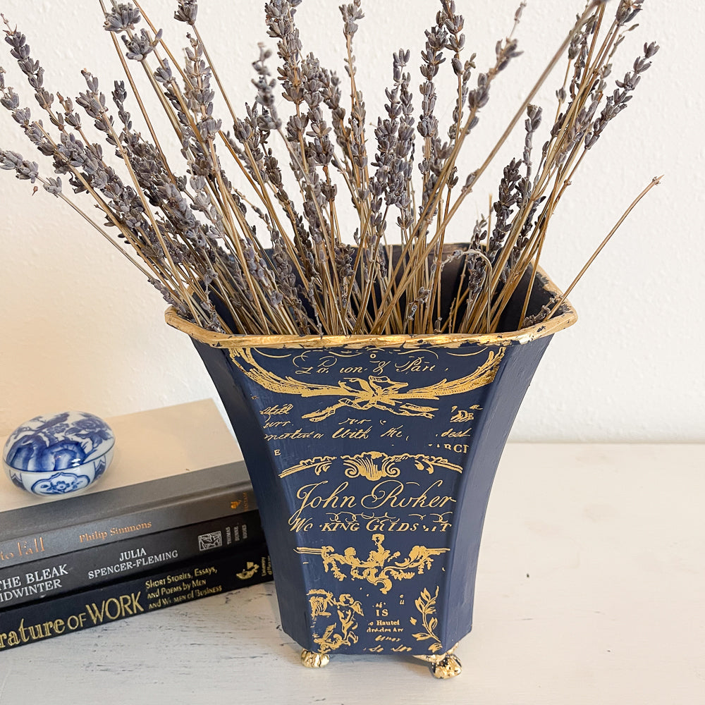 Blue & Gold Tin Vase - Upcycled