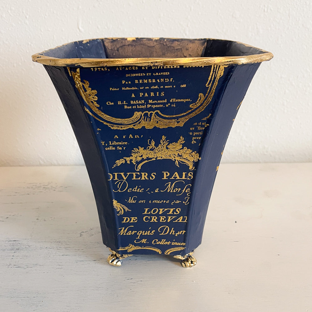 Blue & Gold Tin Vase - Upcycled