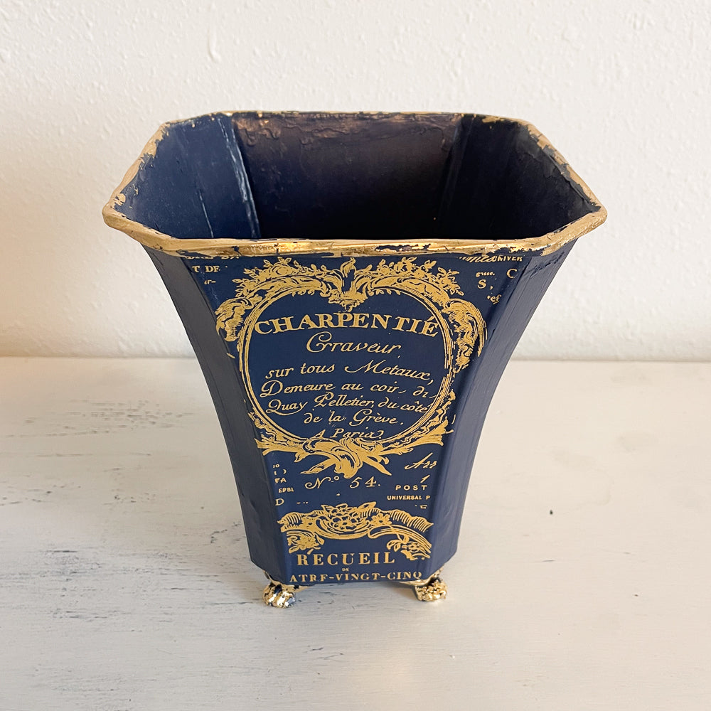 Blue & Gold Tin Vase - Upcycled