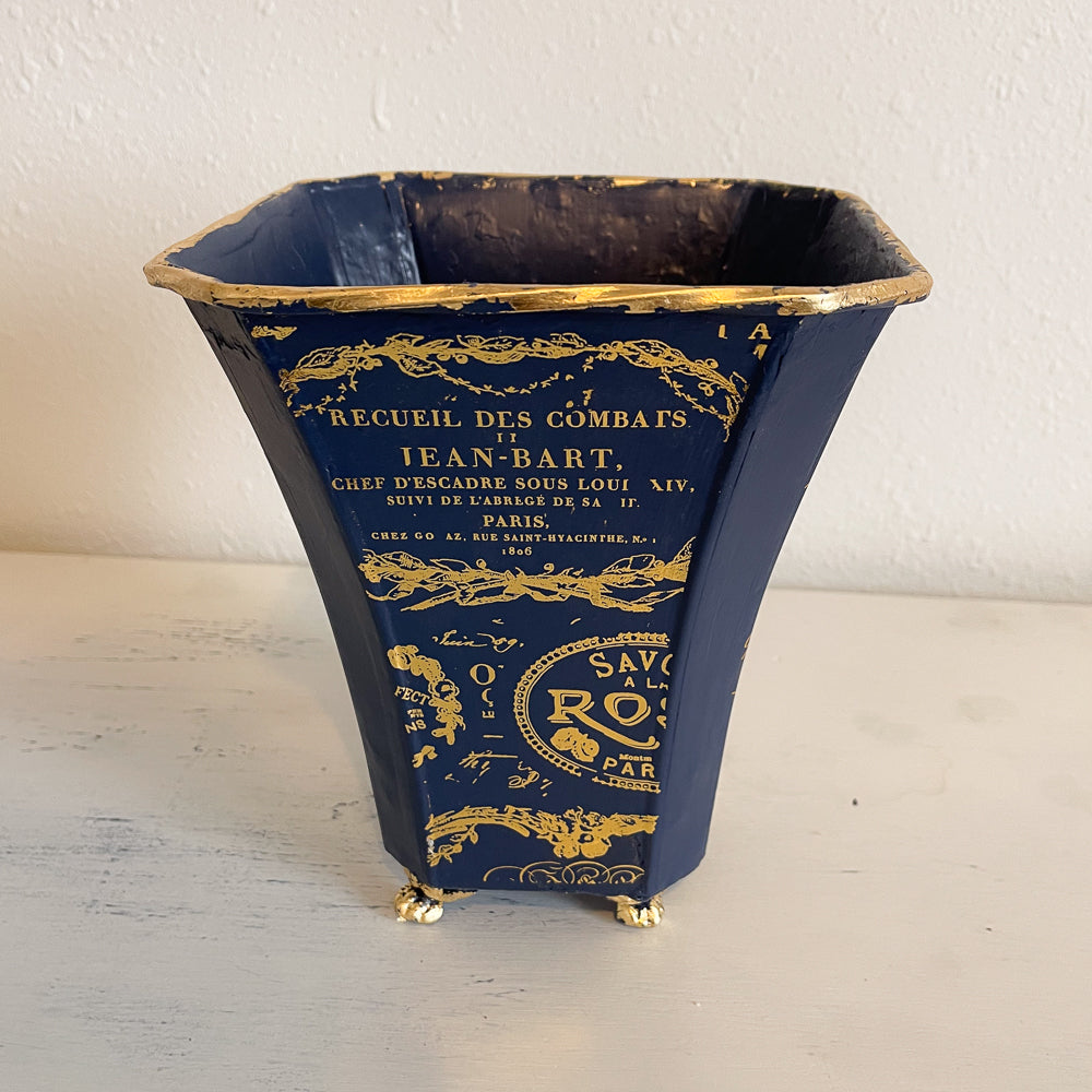 Blue & Gold Tin Vase - Upcycled