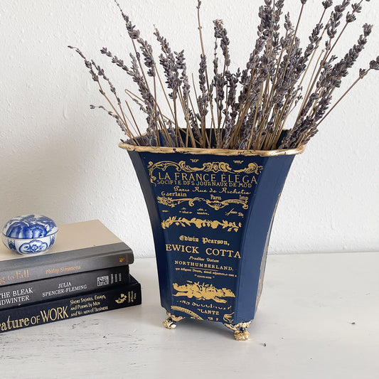 Blue & Gold Tin Vase - Upcycled