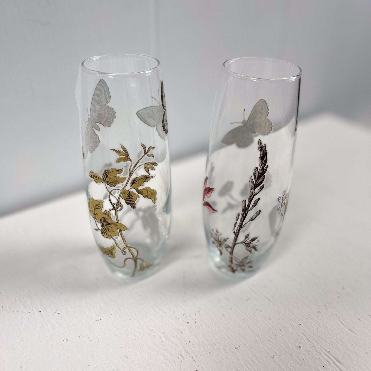 Butterfly and Floral Glass Bud Vases - Set of 2-Stockton Farm-Bud Vase-Stockton Farm