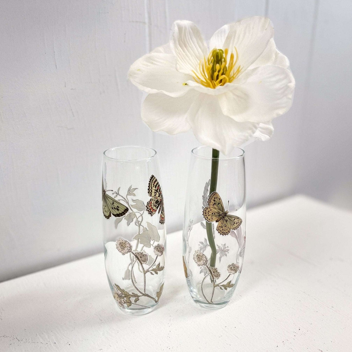 Butterfly and Floral Glass Bud Vases - Set of 2-Stockton Farm-Bud Vase-Stockton Farm