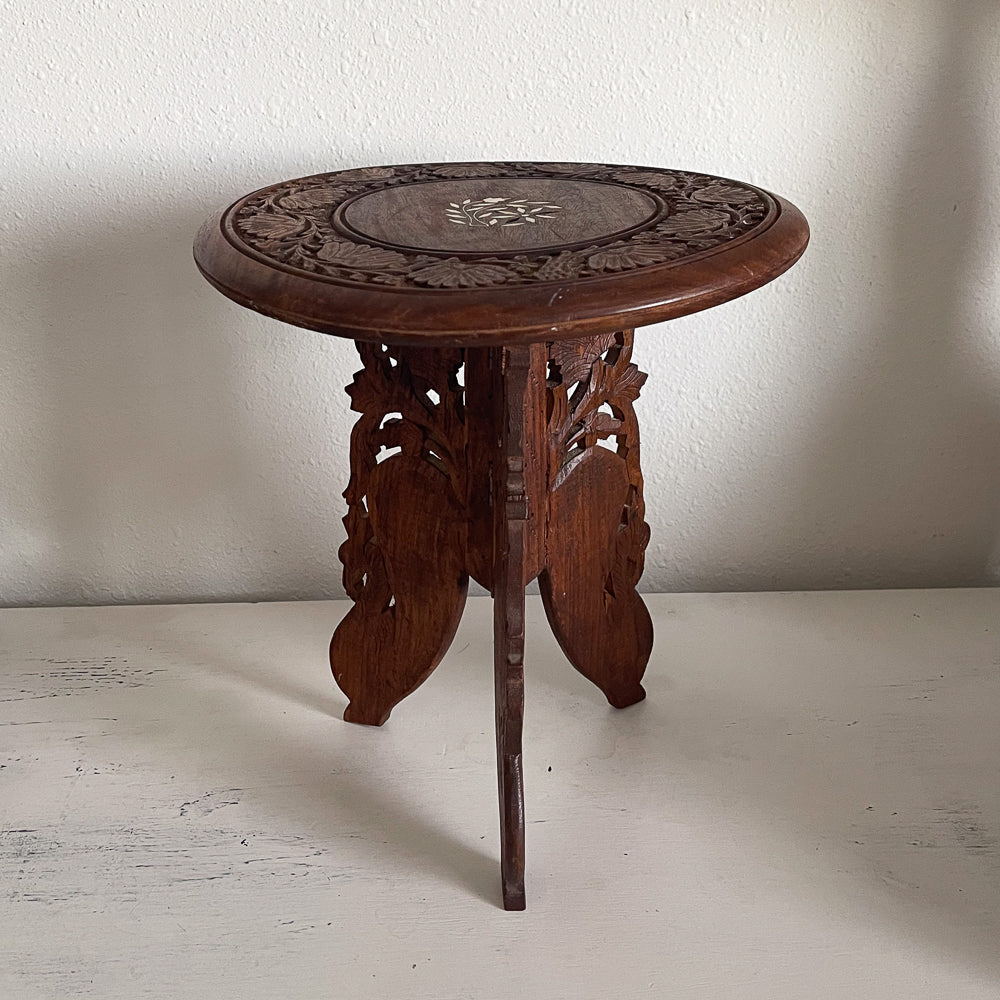 Carved Wood Stand with Inlays