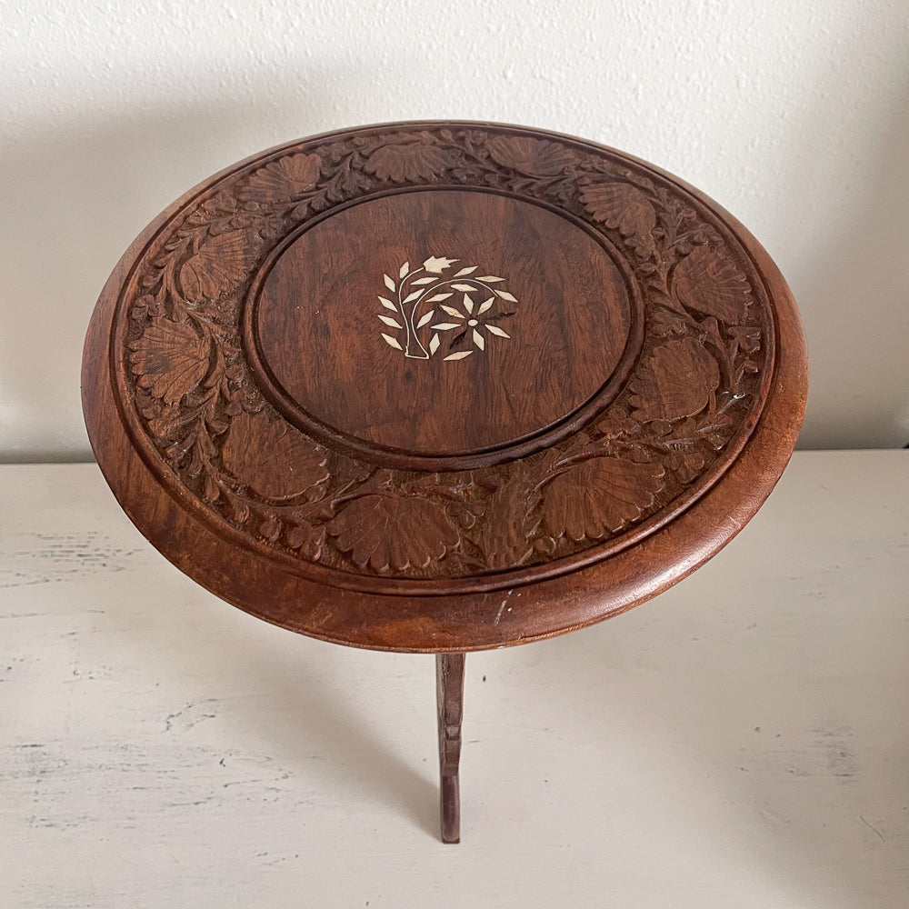 Carved Wood Stand with Inlays