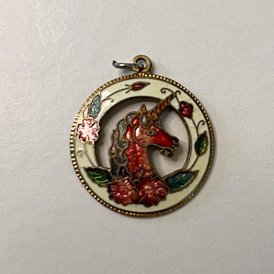 Cloisonne Enamel Unicorn Pendant - Vintage