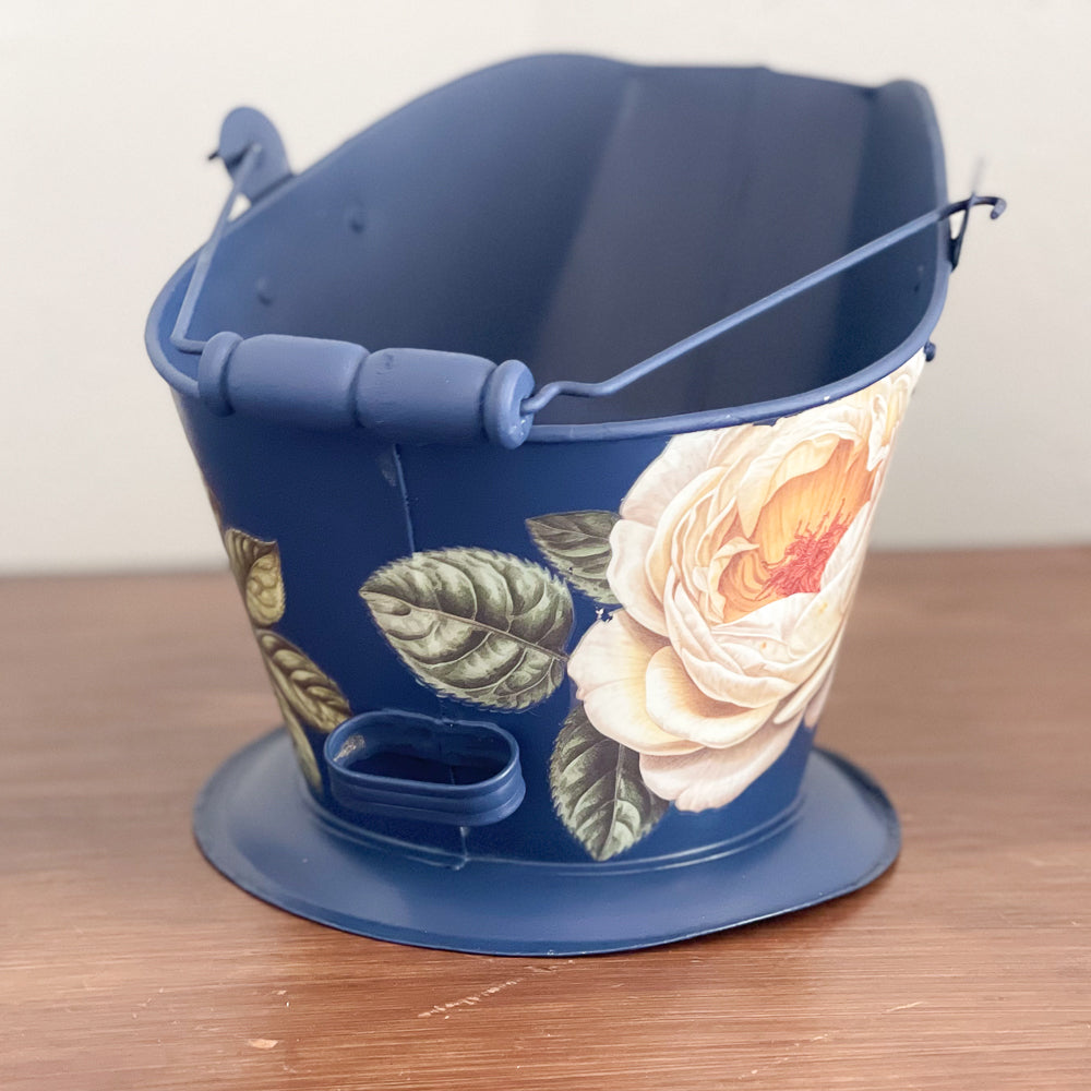 Vintage Coal Bucket - Blue Floral