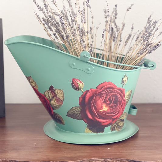 Vintage Coal Bucket - Green Floral