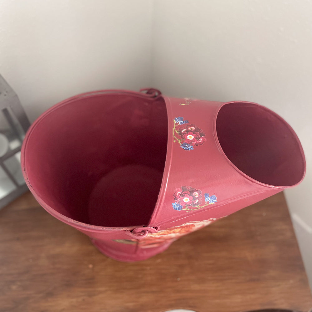 Vintage Coal Bucket - Red Floral