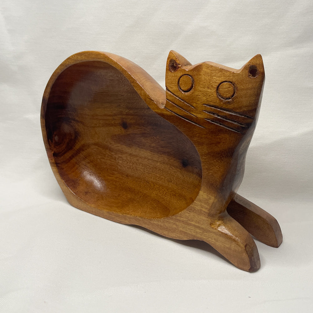 Decorative Wood Cat Bowl