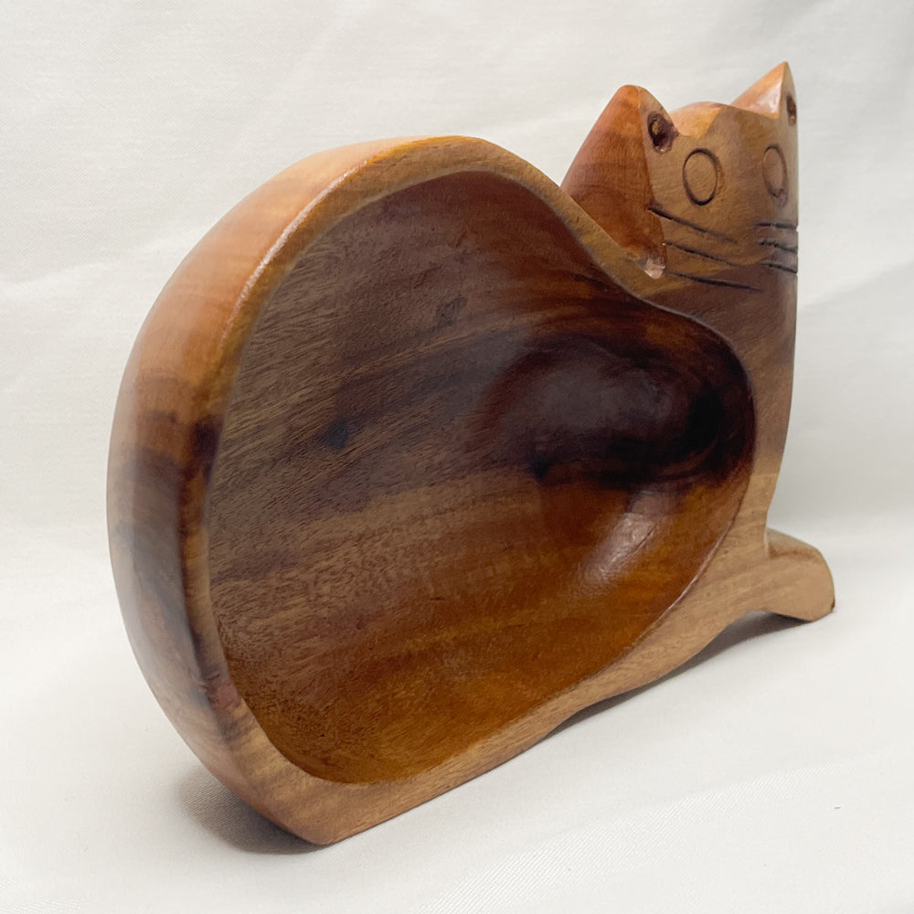 Decorative Wood Cat Bowl