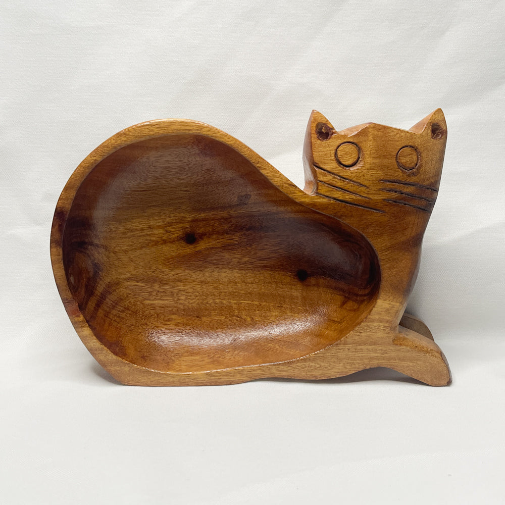 Decorative Wood Cat Bowl