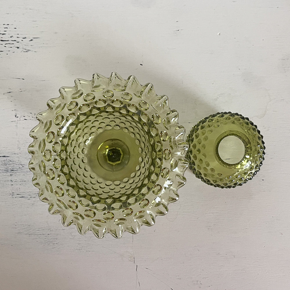 Fenton Green Hobnail Pedestal Fairy Lamp