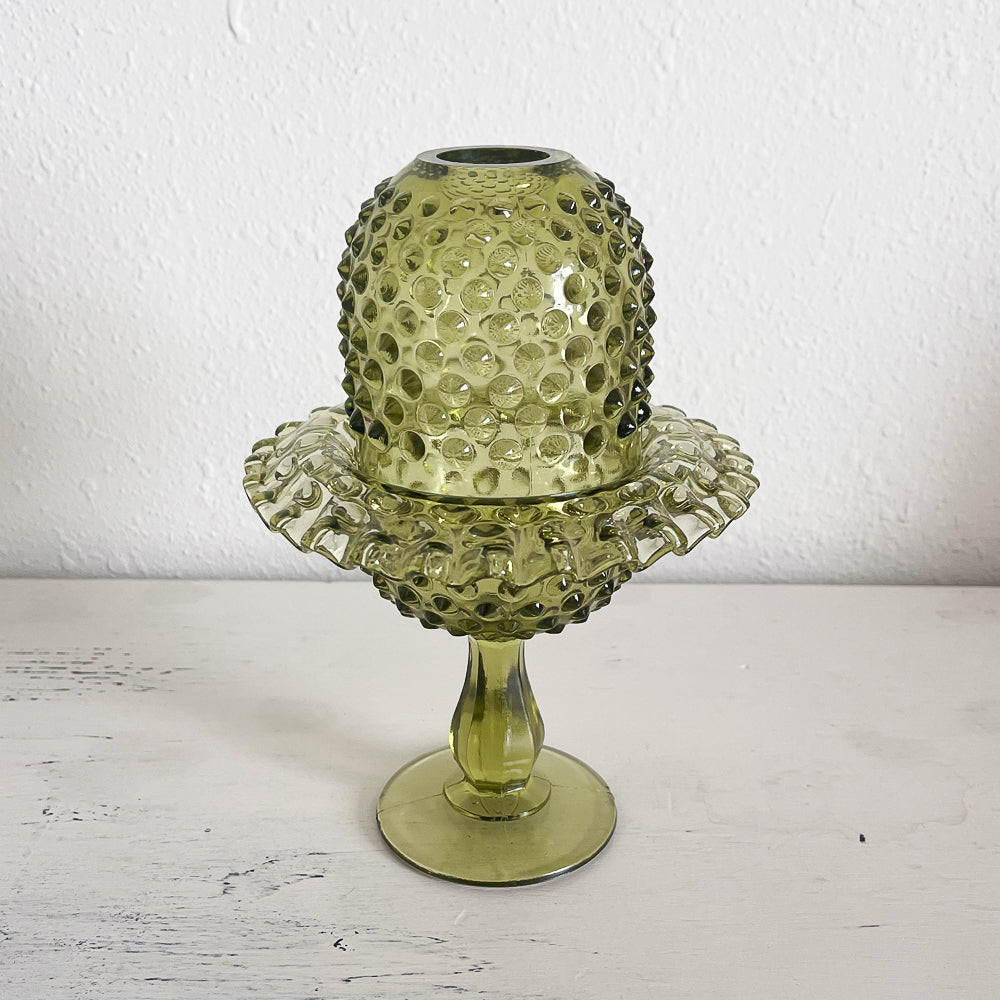 Fenton Green Hobnail Pedestal Fairy Lamp