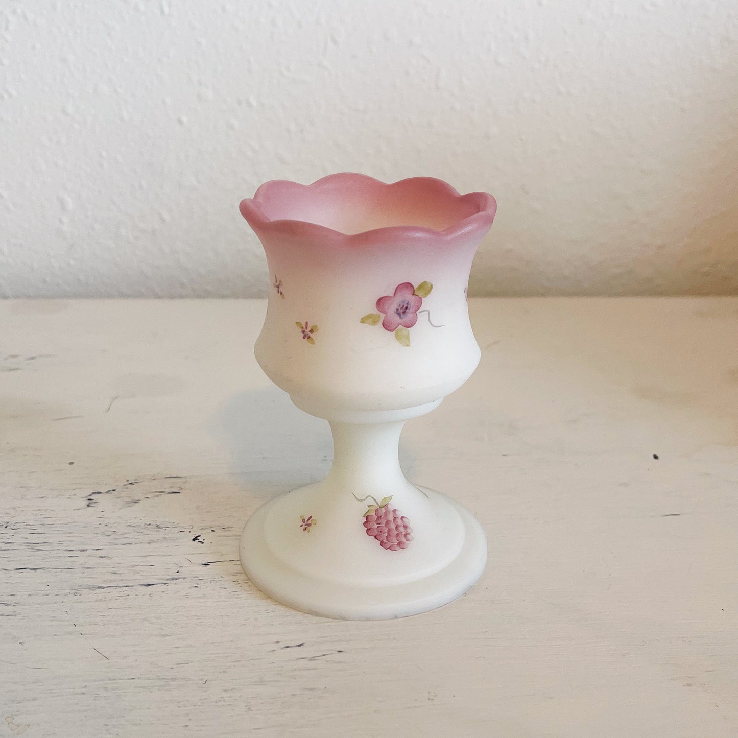 Fenton Berries & Blossoms White Satin Footed Votive Holder