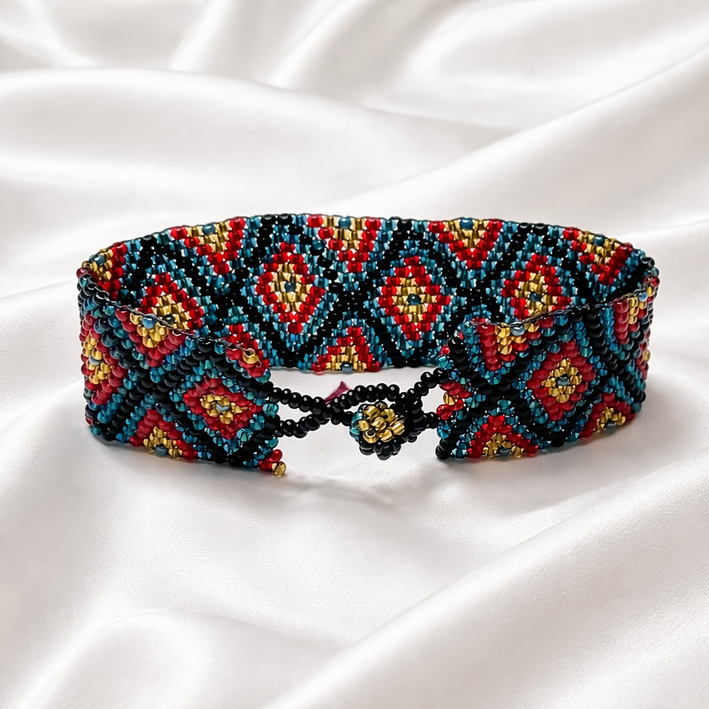 Vintage Flat Peyote Beaded Bracelet | 1" Wide Array of Colors