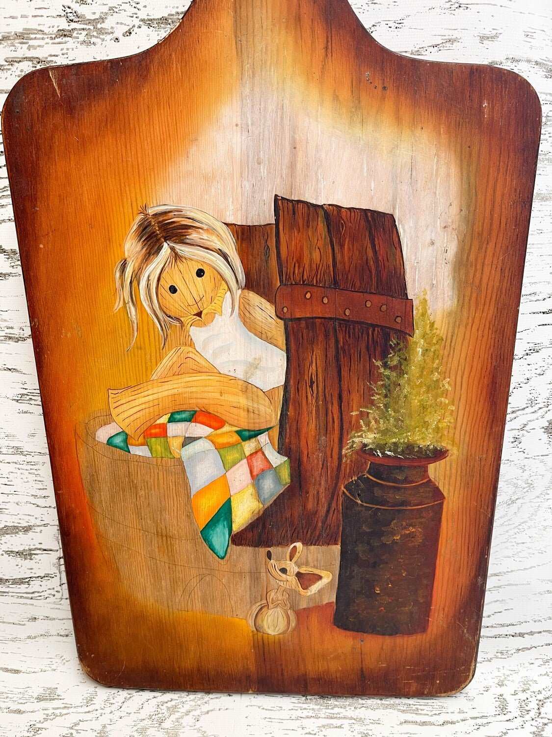 Folk Art Wood Cutting Board Vintage-Vintage-Cutting Board-Stockton Farm