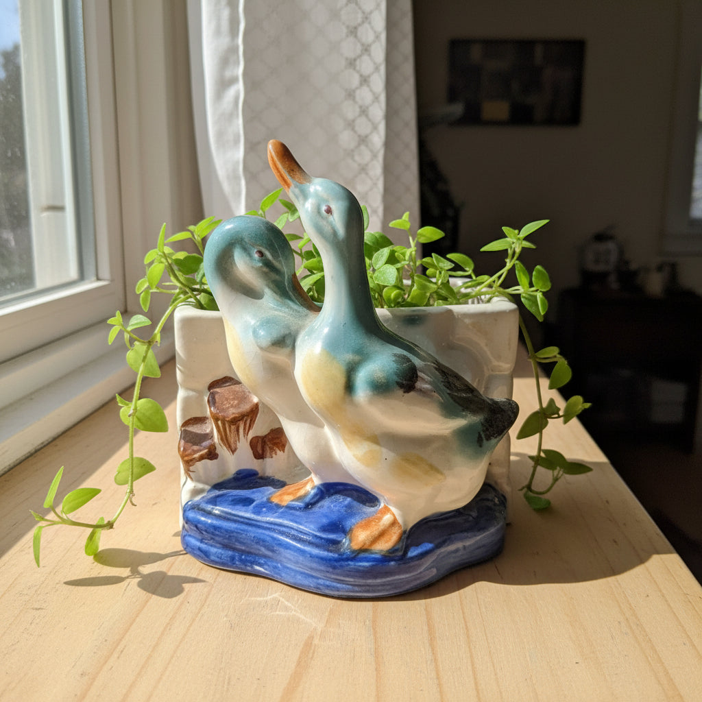 1960s Ucagco Ceramic Geese Planter - Japan