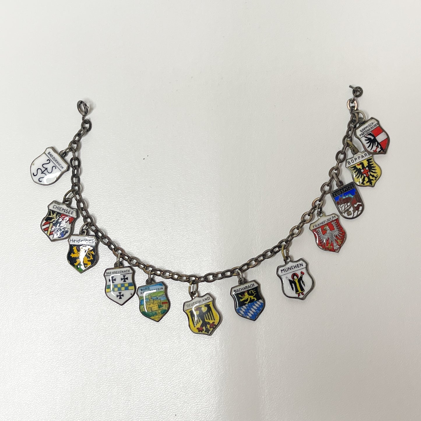 Vintage European Crest Charm Bracelet Sterling Silver
