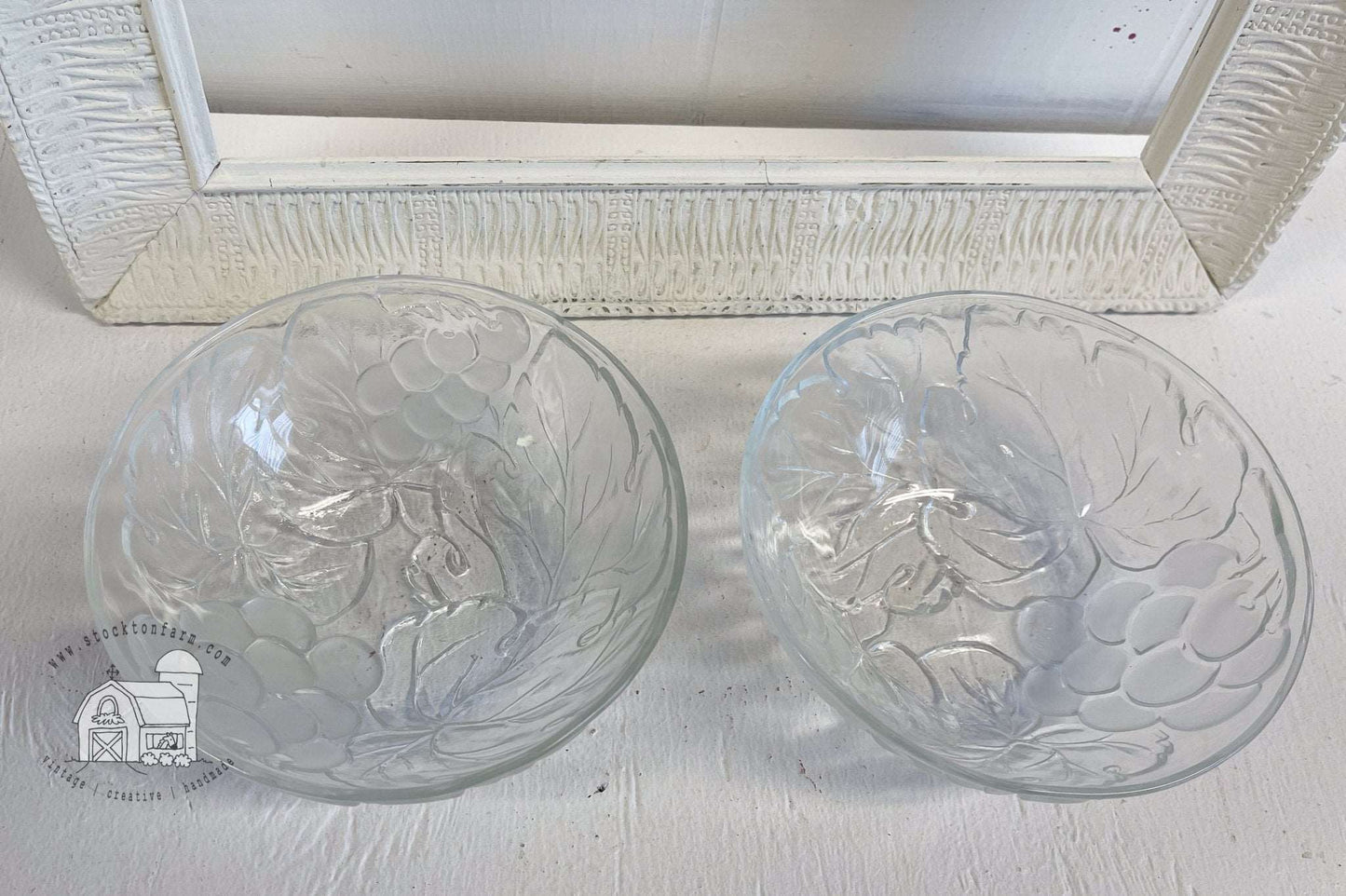 Grape and Leaf Embossed Bowl Set by Kig-Anchor Hocking-Vintage Fruit Bowl-Stockton Farm