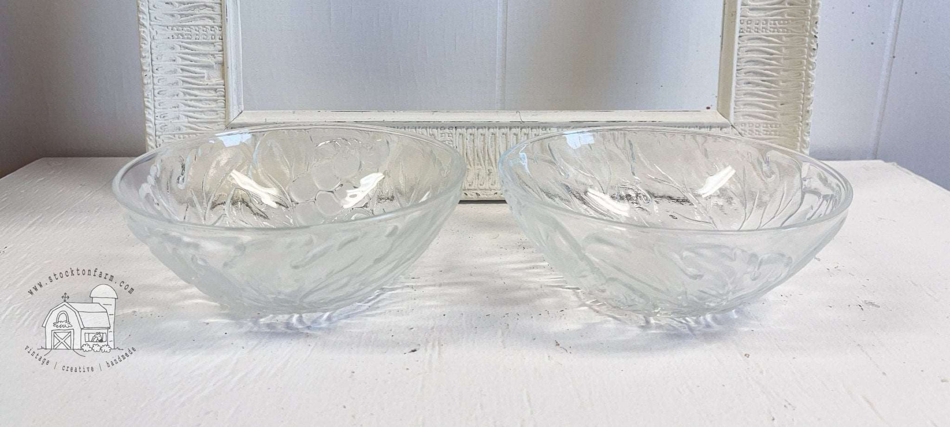 Grape and Leaf Embossed Bowl Set by Kig-Anchor Hocking-Vintage Fruit Bowl-Stockton Farm