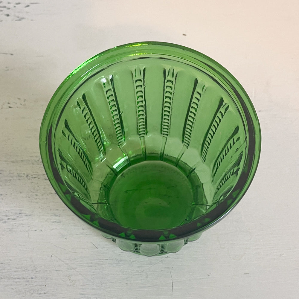 Ribbed Green Glass Planter - Vintage