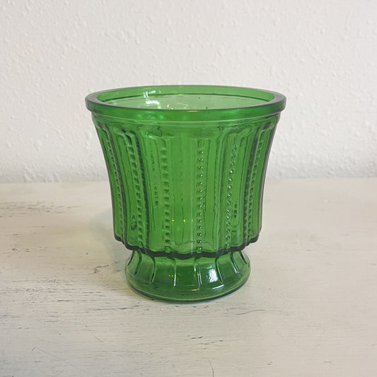 Ribbed Green Glass Planter - Vintage