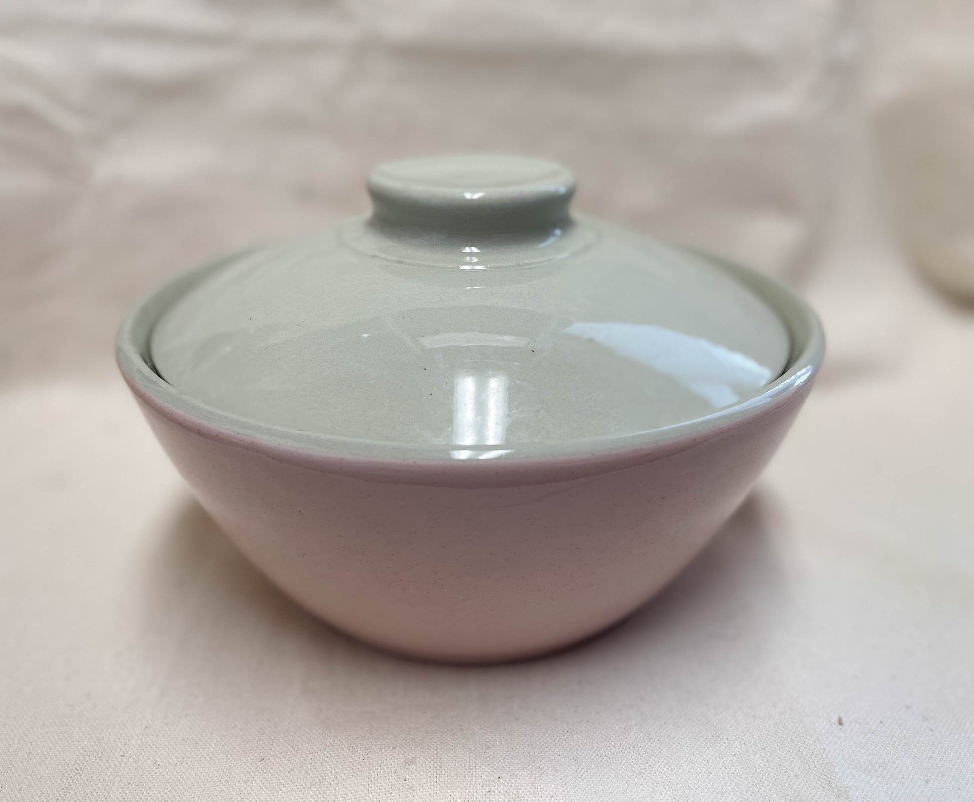 Harker Shell Pink Covered Stoneware Casserole - 1950s