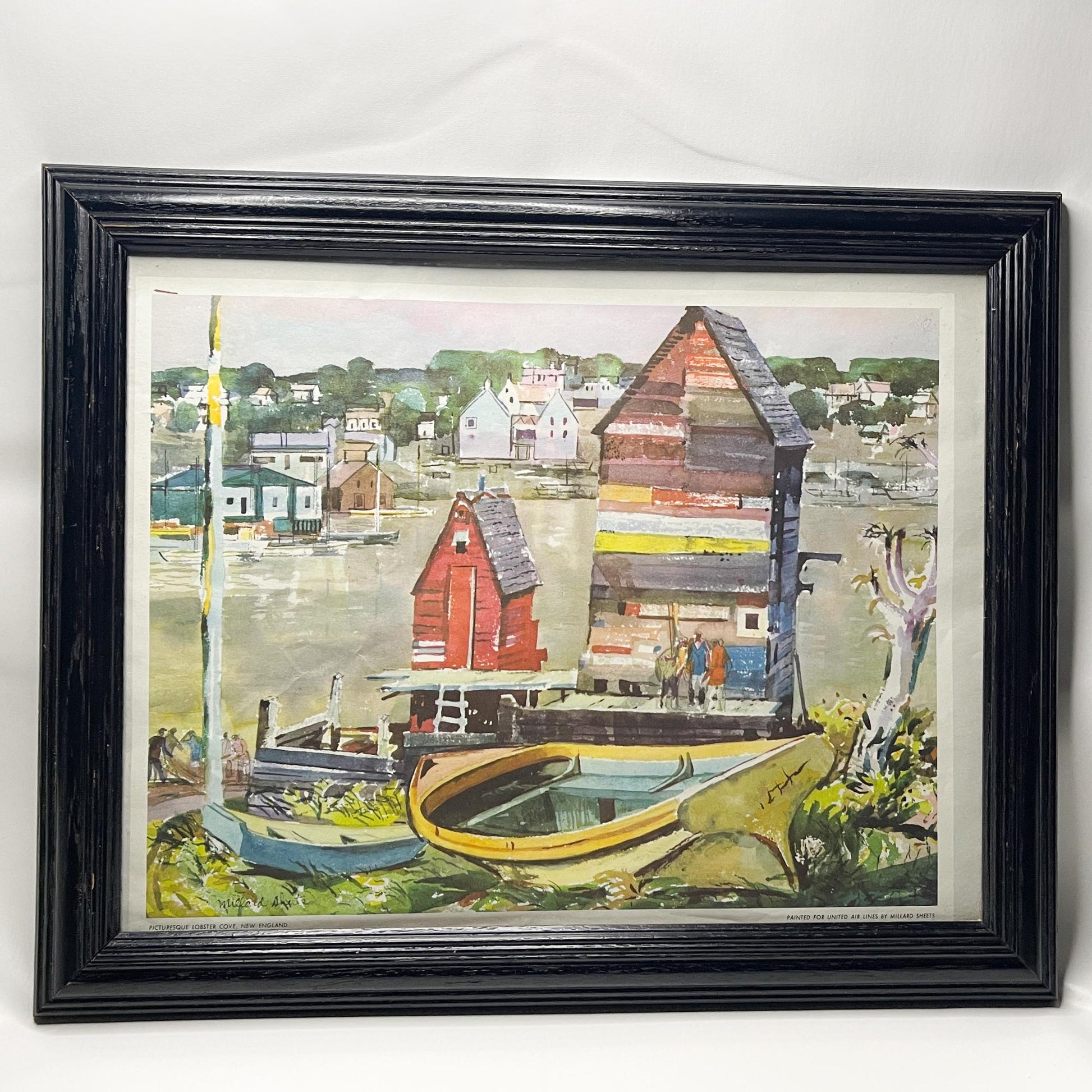 1958 Millard Sheets Print "Picturesque Lobster Cove New England"